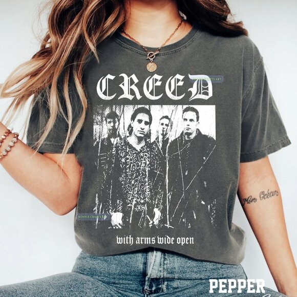 Tops - Creed Band With Arms Wide Open Rock T Band Tour Music Shirt